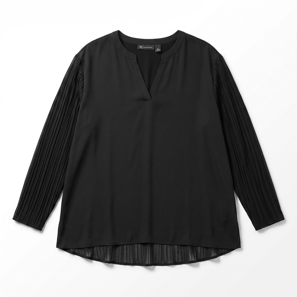 INC XXL Black Womens Tunic Blouse Mixed Media V-Neck Casual Minimalist